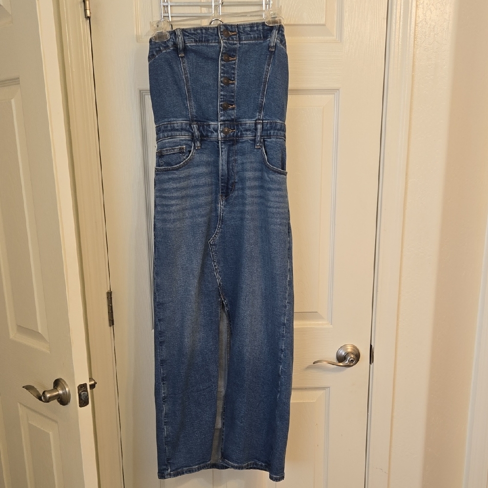 American Eagle Outfitters Strapless Blue Denim Dress